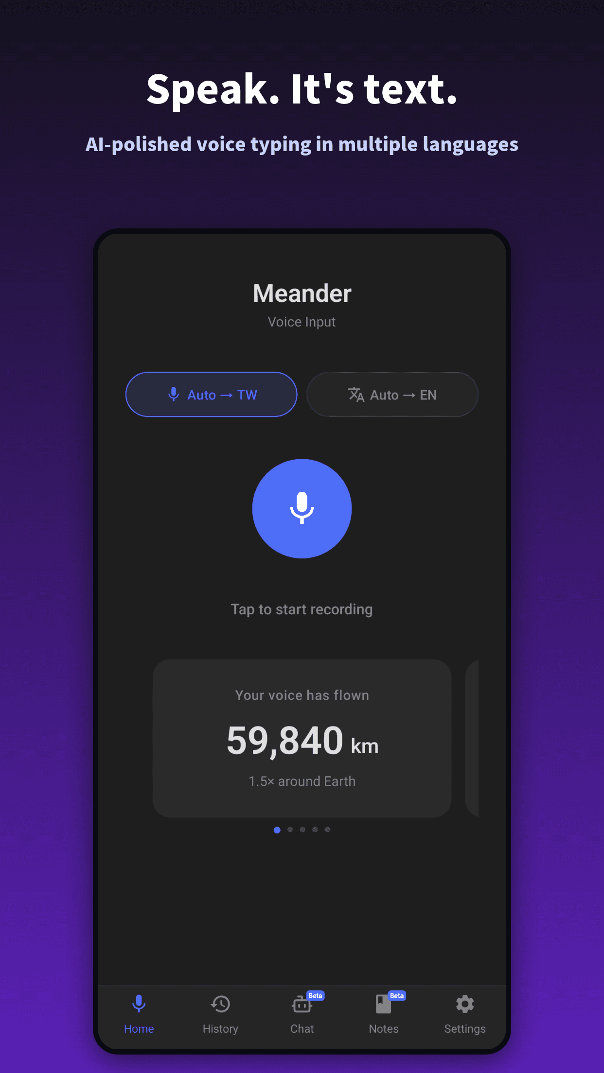 Speak — it's text. AI-polished voice typing in multiple languages