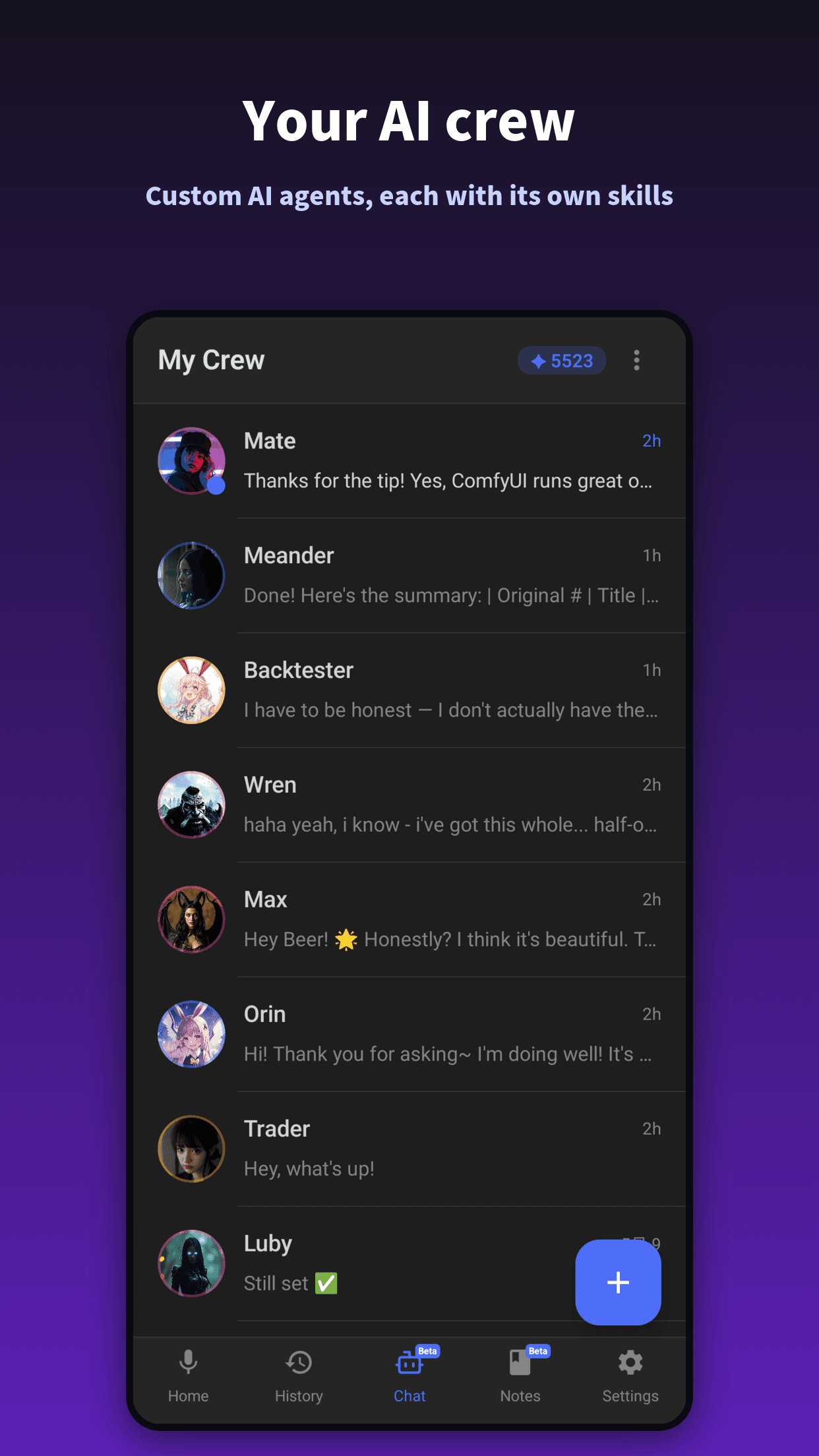 Your AI crew — custom AI agents, each with its own skills